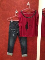Trendy Store_Blusa com detalhe em couro e jeans destroyed